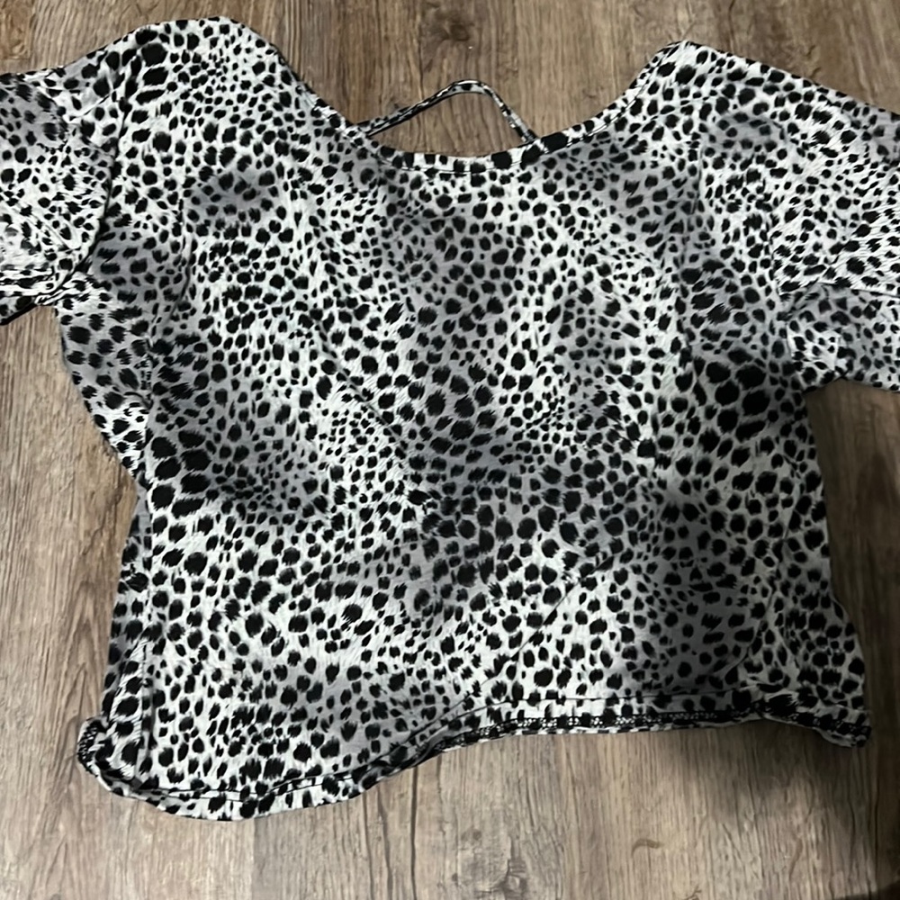 Grey animal print open back crop top